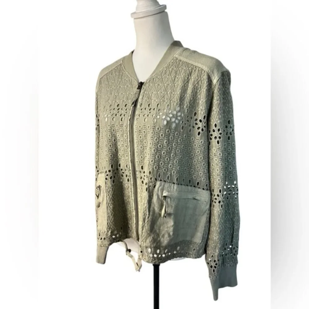 Sundance Embroidered Eyelet Cutout Boho Bomber Jacket size medium - Picture 5 of 6